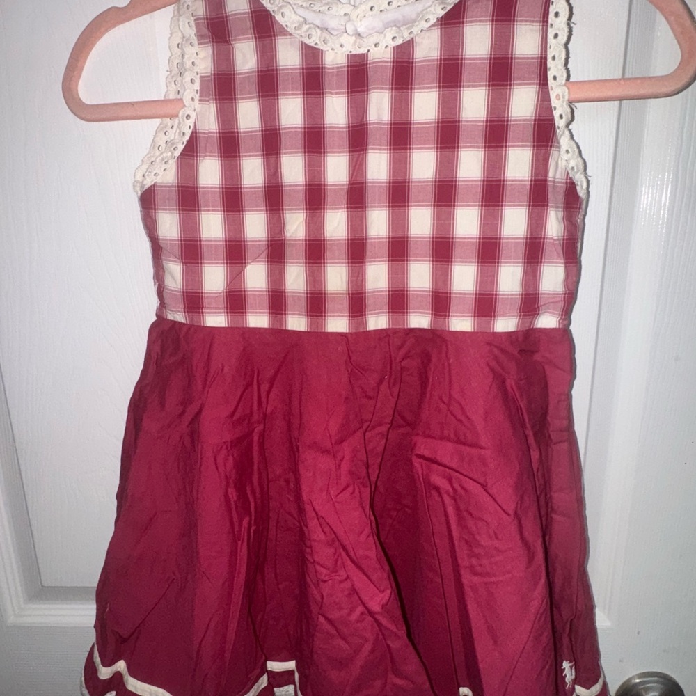 Well Dressed Wolf Red Plaid Sleeveless Dress with Lace Trim